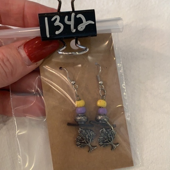 💐5/25 tree of life charm leather crystal bead dangle drop earrings - Picture 8 of 8